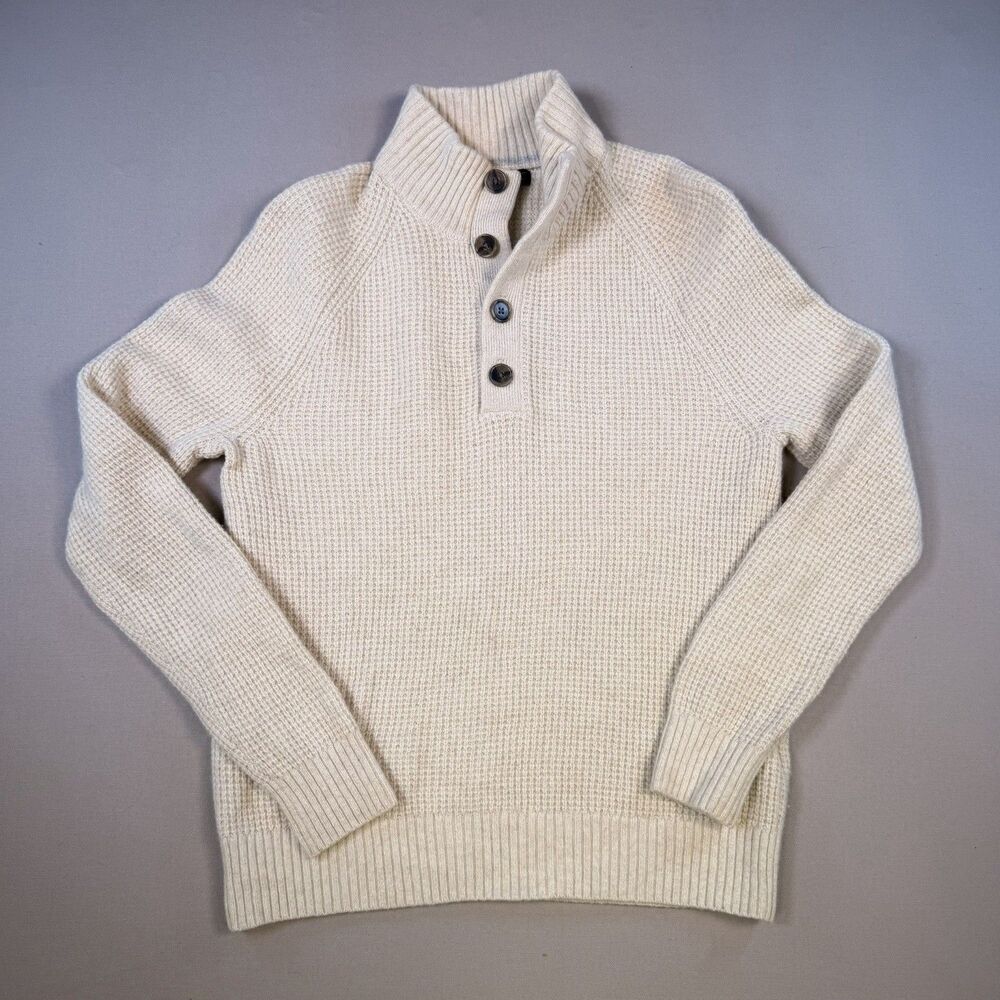 Banana Republic Italian Yarn Cable Knit Collar Sweater Mens M Cream Merino Wool